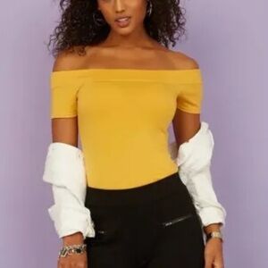 GUESS Yellow Off-Shoulder Women's Top